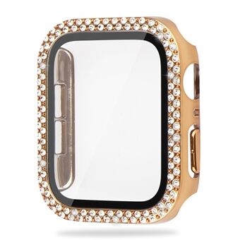 För Apple Watch Series 8 45 mm dubbel rhinestone dekor skyddshölje Hård PC stötfångare ram med härdat glas skärmskydd