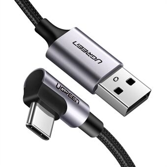 UGREEN 50940 0,5 m flätad laddarsladd 18W snabbladdningskabel Armbågsdesign USB 2.0 till Type-C aluminiumskalsdatakabel