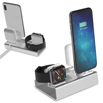 3-i-1 bordshållare i aluminiumlegering Laddare Dock Stand för Apple Watch + Airpods + Telefon