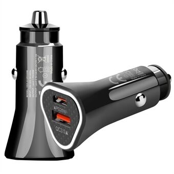 SY-313PD20W QC3.0 USB + PD 20W Type-C Dual Port Car Charger Adapter for iPhone 12 Pro Xiaomi Huawei