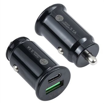 TE-339PD 5V/3.1A PC Type-C + 3.1A USB Mini Car Charger Dual Ports Cigarette Lighter Fast Charging