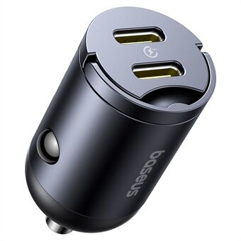 BASEUS Tiny Star PD 30W Snabbladdande Dubbla USB-C Mini Billaddare med Handtag - Svart