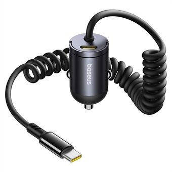 BASEUS Tiny Star Mini Bil Laddare PD 30W Snabbladdning USB-C Adapter med Type-C Spiralkabel - Svart