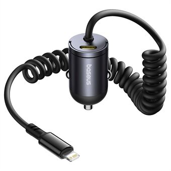 BASEUS Tiny Star Mini Billaddare PD 30W Snabbladdning USB-C Adapter med Lightning Spiral Kabel - Svart