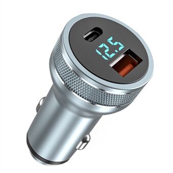 Snabbladdningsadapter i aluminiumlegering USB 18W + Type-C PD 20W minibilladdare med digital display