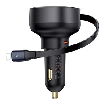 BASEUS Enjoyment Pro 55W Type-C Port BIladdare med inbyggd utdragbar iP-kabel - Svart