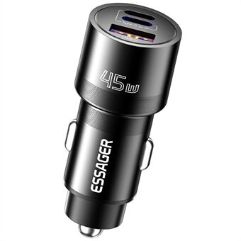 ESSAGER PD 45W Snabbladdning Aluminiumlegering Typ-C+Ip+USB-A 3-port Billaddare Adapater