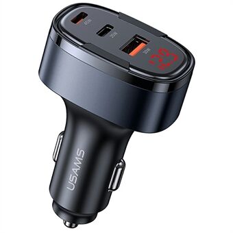 USAMS CC257 C42 100W Type-C + USB + iP Tre Portar Aluminiumlegering Snabbladdare för Bil