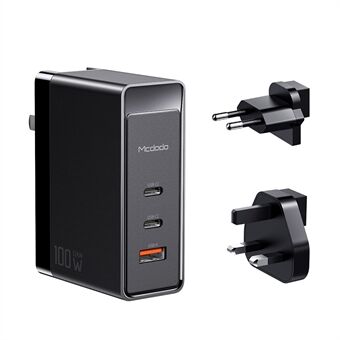 MCDODO CH-810 Pro 100W GaN-väggadapter Dubbeltyp C + USB Portabel CN-kontakt Mini Reseladdare [med EU/UK-kontakt] - Svart