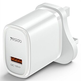 YESIDO YC85 UK Plug 18W Enkel USB-Port Väggladdare Telefon Tablet Snabbladdningsadapter