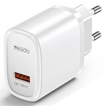 YESIDO YC66 EU Plug Enskild USB-Port 18W Väggladdare Telefon Surfplatta Snabbladdningsadapter