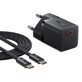 BASEUS GaN5 Snabbladdare 25W Type-C Port Väggladdare EU-kontaktadapter (Mini), med Type-C till Type-C-kabel