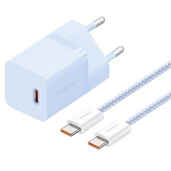 BASEUS GaN5 Snabbladdare 30W Enkel Type-C Väggladdare EU-plugg Adapter (Mini), med Type-C till Type-C-kabel