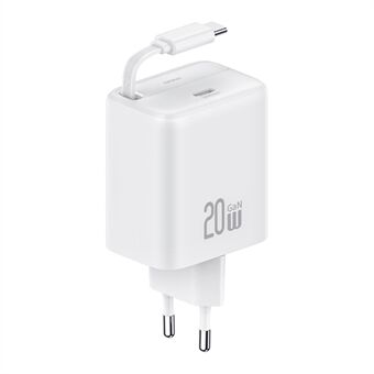 USAMS CC233 20W GaN Laddare PD3.0+QC3.0 Snabbladdningsadapter med Utdragbar Type-C Kabel, EU-Plugg