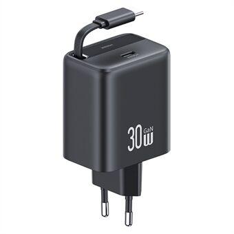 USAMS CC241 30W Type-C Laddare GaN PD3.0+QC3.0 Strömadapter med Utdragbar Kabel, EU Plug