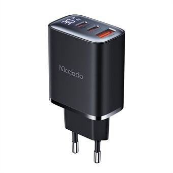 MCDODO CH-2180 30W Dual Type-C+USB-A Väggladdare med digital display, EU-kontakt - Svart