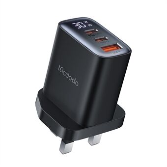 MCDODO CH-2170 30W 3-Port Digital Display Snabbladdare (Dubbel Type-C+USB-A), UK Plug - Svart