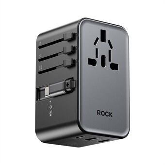 ROCK JY-355MAX PD 70W GaN Reseladdare med Uttagbar Kabel, 2 USB-A + USB-C Väggladdare