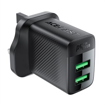 ACEFAST A87 12W Väggladdare USB-A+USB-A Dubbla Port Telefonladdare, UK-kontakt