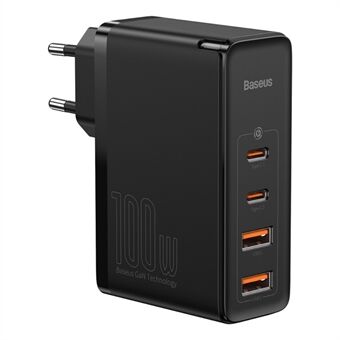 BASEUS GaN2 Pro 2 Type-C+2 USB-portar Snabbladdare 100W Väggladdare med Type-C laddningskabel (EU-kontakt) - Svart