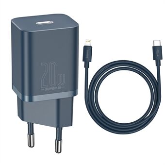 BASEUS Super Si USB C-laddare 20W Stöd för Type C PD Snabbladdning med kabel för iPhone 12 Pro Max 11 - EU-kontakt / Mörkblå