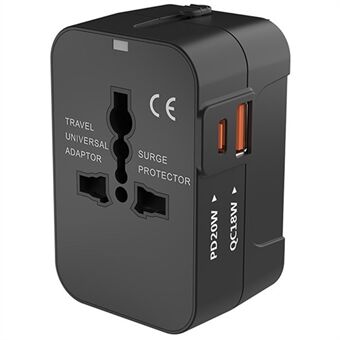 HH202-PD Universal Travel Charge Adapter Väggkontakt med PD 20W Type-C + QC 18W USB