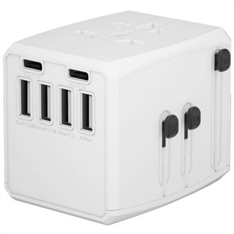 HH904 Worldwide Travel Charge Adapter Väggkontaktomvandlare med 4 USB + 2 Type-C