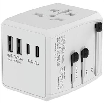 HH904 Worldwide Travel Charge Adapter Väggkontaktomvandlare med 2 USB + 2 Type-C