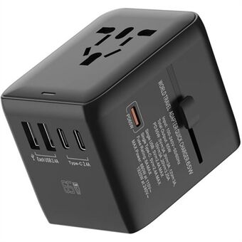 HHT901A Världsomspännande Reseladdare GaN Adapter Väggkontakt PD 65W Snabbladdningsplug Omvandlare