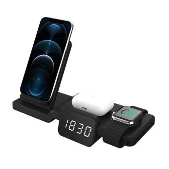 15W Wireless Charger for iPhone 12 11 Pro Max iWatch Airpods, Fast Charging Dock Station with Time Display