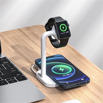 2-in-1 Magnetisk Trådlös Laddare för Skrivbordet, Trådlös Snabbladdning Basstativ för Apple Watch/iPhone