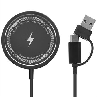 W104 USB+Type-C Interface Trådlös Laddare 15W Trådlös Laddningsplatta Kompatibel med MagSafe