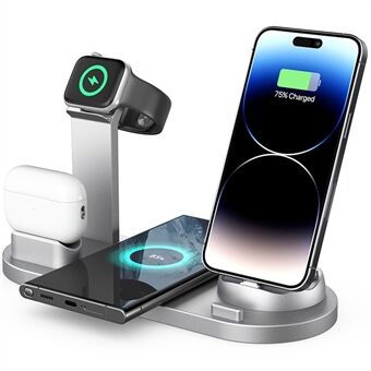 B07A För iPhone / iWatch / AirPods 6-i-1 Skrivbordsstativ för laddning 15W trådlös laddare