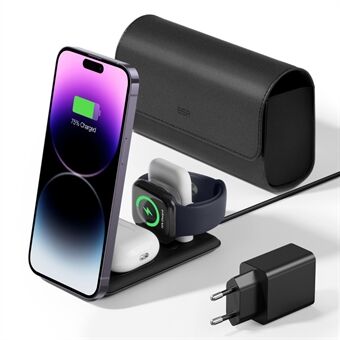 ESR Qi2 3-i-1 Magnetisk Trådlös Laddare 25W Bärbar Reseladdningsstation för iPhone, Airpods, iWatch - Svart