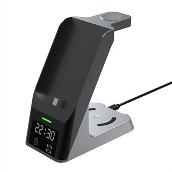 H26 magnetisk trådlös laddare 6-i-1 trådlös laddningsstation ABS+PC 15W Stand med klocka