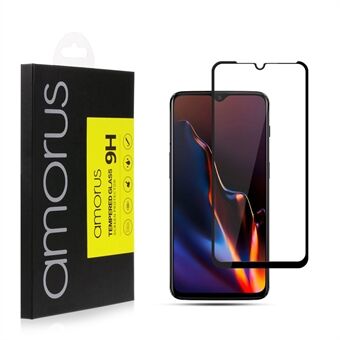 AMORUS för OnePlus 6T 9H sidentryck i full storlek härdat glas Anti-explosionsskärmskydd [Fulllim] - Svart