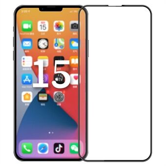 PINWUYO JK 3D böjd härdat glasfilm-2 för iPhone 15 Pro, hög aluminium-silikonglas med hel limmad skärmskydd.