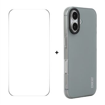 För iPhone 16 ENKAY HAT PRINCE Fodral Halvtransparent Matt TPU Stötsäkert Telefonfodral med Skärmskydd