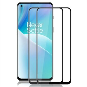 AMORUS 2st/pack för OnePlus Nord 2T 5G Heltäckande härdat glasfilm Hellim Silketryck Sekundärt förstärkande skärmskydd - svart