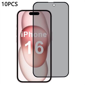 10 st / förpackning för iPhone 16 skärmskydd 2.5D silkestryck 28-graders anti-spion hög aluminium-kiseldioxidglasfilm