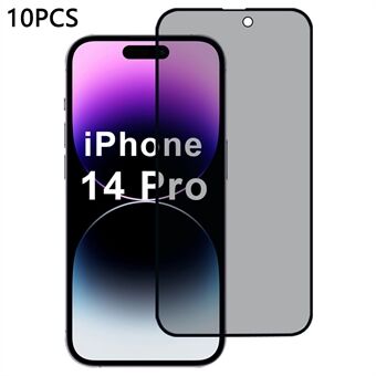 10 st / förpackning för iPhone 14 Pro skärmskydd 28-graders anti-spion 2,5D silkestryck film