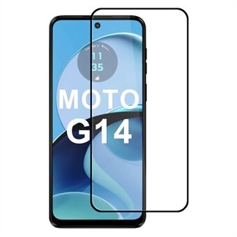 För Motorola Moto G14 4G Hög Aluminium-Silikon Glas Skärmskydd 2.5D Silkestryck