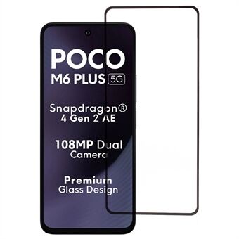 För Xiaomi Poco M6 Plus 5G Skärmskydd Full Lim Silkestryck Härdat Glas Film