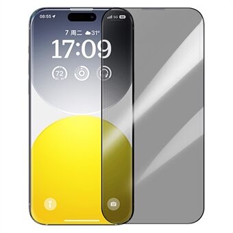 BASEUS Sapphire-serien för iPhone 15 Pro Anti-spion Härdat Glasskydd Splitterfritt Skärmskydd för Telefon