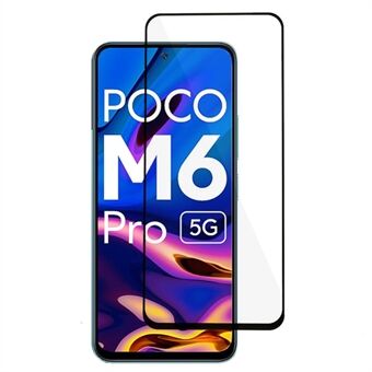 För Xiaomi Poco M6 Pro 5G Silk Printing Black Edge Screen Protector Hellim Heltäckande härdat glasfilm