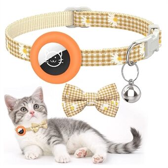 För AirTag Anti-Lost Tracker Silikonfodral Grid Daisy Pattern Pet Safety Collar med rosett