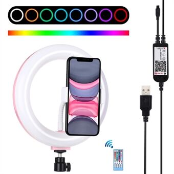 PULUZ PU503 s 20 cm USB RGB Dimbar Dubbelfärgstemperatur LED Vloggning Ring Videoringljus med telefonklämma