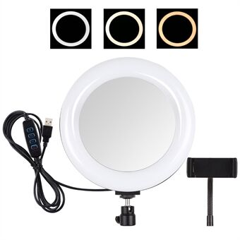 PULUZ PU502 s 20 cm USB 3 lägen Dimbar Dubbelfärgstemperatur LED Böjt ljus Ring Videoringljus med spegel