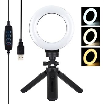 PULUZ PKT3058B s 12 cm USB 3 lägen Dimbar Vloggning Fotografering Video LED- Ring + stativmonteringssats