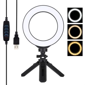 PULUZ PKT3059B 6,2-tum 16 cm USB 3 lägen Dimbar Vloggning Fotografering Video LED- Ring + stativmonteringssats